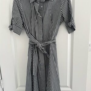 Calvin Klein Black and White Checkered Long Sleeve Dress